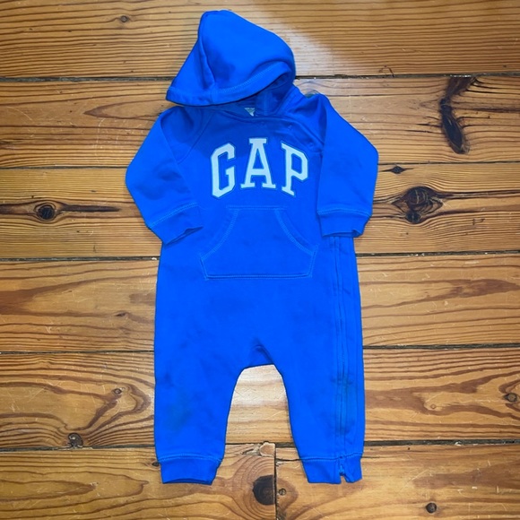 3/$30 Baby GAP blue hooded sweatshirt longall coverall bunting pram  size 6-12M - Picture 1 of 1